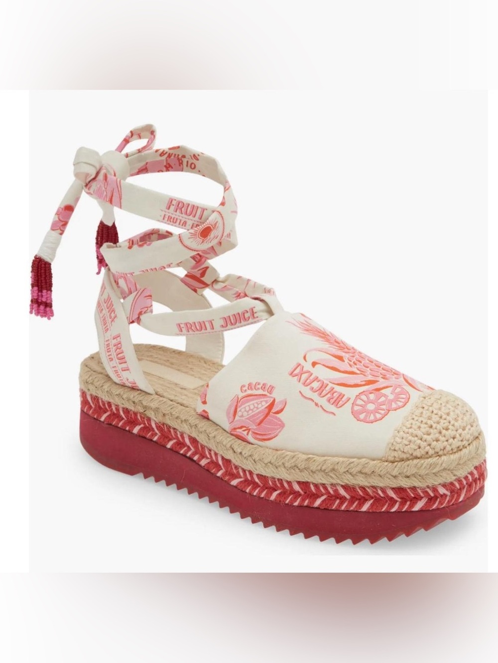 FARM Rio Pink Fruit-Print Lace-Up Espadrille Platform